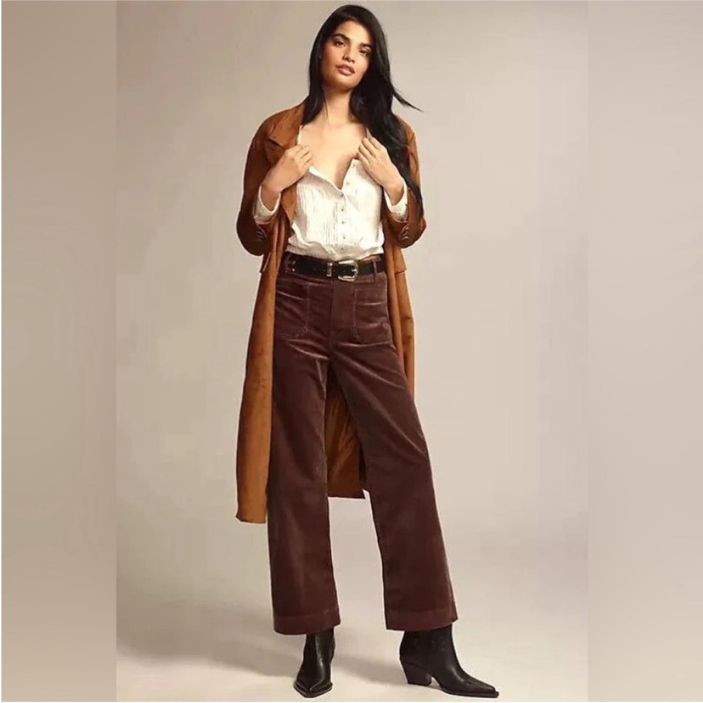 Anthropologie x Maeve Colette Wide-Leg Full Length Corduroy Pants Brown 33 NWT